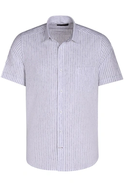 پیراهن نخی مردانه آستین کوتاه طرح راه راه