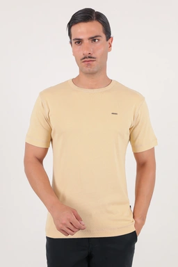 تیشرت یقه گرد آستین کوتای ساده رنگ کرم