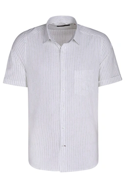 پیراهن نخی مردانه آستین کوتاه طرح راه راه