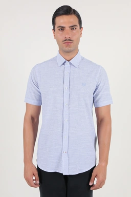 پیراهن نخی مردانه آستین کوتاه طرح راه راه