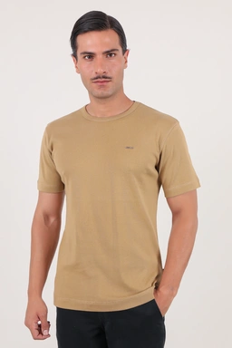 تیشرت یقه گرد آستین کوتای ساده رنگ نسکافه ای