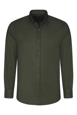 پیراهن آستین بلند مردانه ساده رنگ سبز تیره