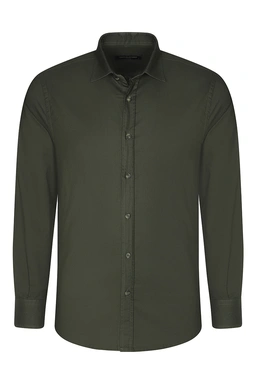 پیراهن آستین بلند مردانه ساده رنگ سبز تیره