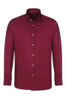 پیراهن آستین بلند مردانه ساده رنگ زرشکی