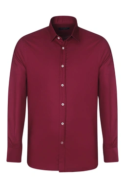 پیراهن آستین بلند مردانه ساده رنگ زرشکی