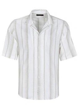 پیراهن یقه انگلیسی مردانه طرح راه راه سفید سبز