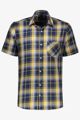 پیراهن آستین کوتاه نخی مردانه طرح چهارخانه رنگ سرمه ای و نارنجی