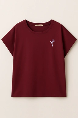 تیشرت کیمونو گلدوزی شده زنانه رنگ زرشکی