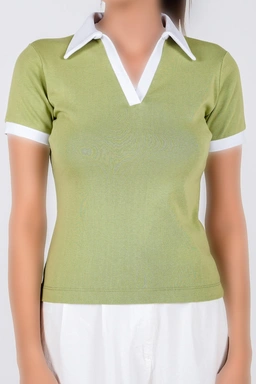 تیشرت آستین کوتاه یقه دار زنانه