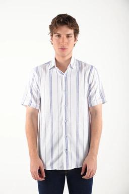 پیراهن آستین کوتاه یقه برگردان مردانه طرح راه راه