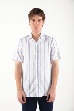 پیراهن آستین کوتاه یقه برگردان مردانه طرح راه راه