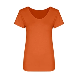 تیشرت یقه گرد زنانه نارنجی رنگ پشت چاپ دار لانگ 100 درصد پنبه ساخت ایران تولید پاتن جامه کیفیت عالی 