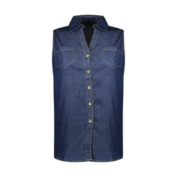 تاپ یقه دار جین زنانه تولید شرکت پاتن جامه می باشد. جنس پارچه جین صد در صد پنبه است. مناسب برای استف