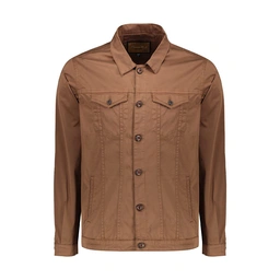 کاپشن کتان مردانه طرح لی - چهار جیب - به رنگ شکلاتی - یقه برگرگردان - تولید پاتن جامه می باشد - مناس