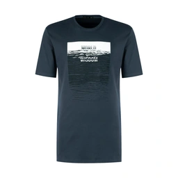 تیشرت آستین کوتاه مردانه -لانگ - جلو چاپ دار - یقه گرد -به رنگ طوسی تیره- تولید پاتن جامه میباشد -من