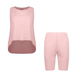 تاپ و شلوارک زنانه مدل قهرمانی تولید پاتن جامه می باشد - یقه گرد - جلوی تاپ کوتاه تر از پشت کار می ب