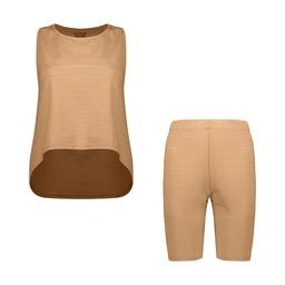 تاپ و شلوارک زنانه مدل قهرمانی تولید پاتن جامه می باشد - یقه گرد - جلوی تاپ کوتاه تر از پشت کار می ب