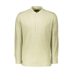 پیراهن آستین بلند مردانه یقه فرنچ طرح چهار خانه ریز رنگ شیری. 