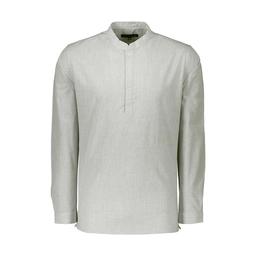 پیراهن آستین بلند مردانه یقه فرنچ طرح چهار خانه ریز رنگ طوسی.