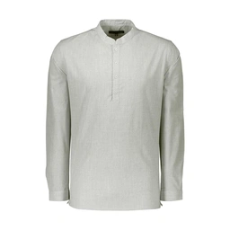 پیراهن آستین بلند مردانه یقه فرنچ طرح چهار خانه ریز رنگ طوسی.