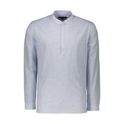 پیراهن آستین بلند مردانه یقه فرنچ طرح چهار خانه ریز رنگ آبی روشن از برند پاتن جامه