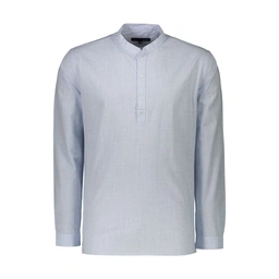 پیراهن آستین بلند مردانه یقه فرنچ طرح چهار خانه ریز رنگ آبی روشن از برند پاتن جامه