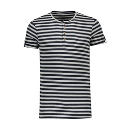 تیشرت آستین کوتاه مردانه - بافت پارچه : رینگر ( راه راه ) - یقه گرد - سه دکمه - جنس : صد در صد پنبه 