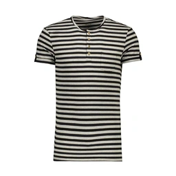 تیشرت آستین کوتاه مردانه - بافت پارچه : رینگر ( راه راه ) - یقه گرد - سه دکمه - جنس : صد در صد پنبه 