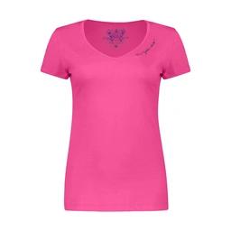 تیشرت آستین کوتاه زنانه تولید شرکت پاتن جامه- جنس : پنبه/پنبه - دارای گلدوزی کنار یقه روی سینه می با