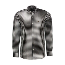 پیراهن آسیت بلند مردانه طرح چهارخانه ریز سفید مشکی از برند پاتن جامه. 