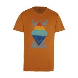 تیشرت آستین کوتاه چاپدار رنگ آجری پاتن جامه. تی شرت یقه گرد آستین کوتاه.