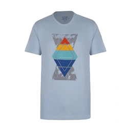 تیشرت آستین کوتاه چاپدار آبی روشن پاتن جامه. تی شرت یقه گرد آستین کوتاه.