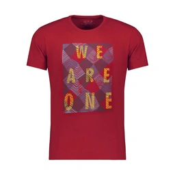 تیشرت آستین کوتاه چاپدار رنگ زرشکی پاتن جامه. تی شرت یقه گرد آستین کوتاه.