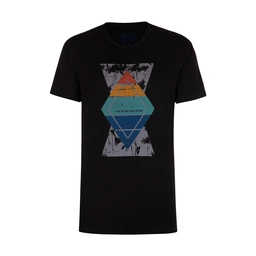 تیشرت آستین کوتاه چاپدار مشکی پاتن جامه. تی شرت یقه گرد آستین کوتاه.