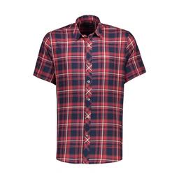 پیراهن آستین کوتاه مردانه مدل regular یقه برگردان طرح چهارخانه رنگ قرمز و سرمه ای. 