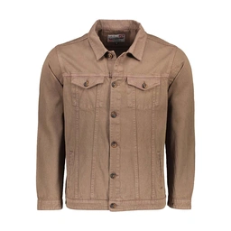 کت پاییزه مردانه رنگ قهوه ای. کت صد در صد کتان (پنبه) بدون آستری. قد تا روی کمر. دو جیب در دار روی س