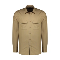 پیراهن آستین بلند مردانه رنگ کرم / استایل رگولار (معمولی) - جنس تترون 65 درصد پنبه - 35 درصد پلی است