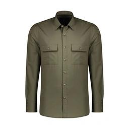 پیراهن آستین بلند مردانه رنگ سبز تیره / استایل رگولار (معمولی) - جنس تترون 65 درصد پنبه - 35 درصد پل