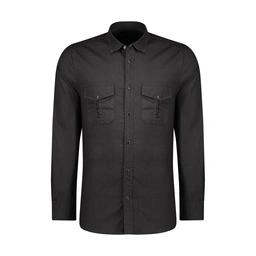 پیراهن آستین بلند مردانه رنگ طوسی تیره دو جیب در دار.  مدل رگولار پاتن جامه.