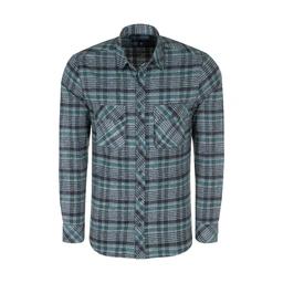 پیراهن آستین بلند پشمی مردانه طرح چهار خانه رنگ سبز مدل رگولار از فروشگاه پاتن جامه. 