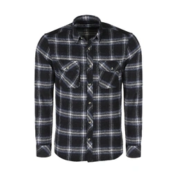 پیراهن مردانه چهارخانه آستین بلند بدون جیب مدل پشمی استایل رگولار. 