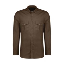 پیراهن آستین بلند مردانه رنگ قهوه ای دو جیب در دار.  مدل رگولار پاتن جامه.