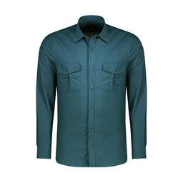 پیراهن آستین بلند مردانه رنگ سبز سیج دو جیب در دار.  مدل رگولار پاتن جامه.