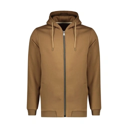 سویشرت کلاهدار مردانه قهوه ای روشن/ صد در صد پنبه (دورس سه نخ) / تمام زیپ / مچ و دور کمر کشبافت / من