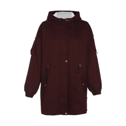 کاپشن کتان زنانه زرشکی داخل خزدار (رنگ سفید) می باشد. کاپشن ضخیم می باشد مچ و پایین کاپشن کشبافت می 