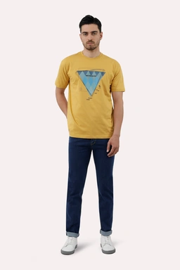خرید تیشرت چاپدار مردانه پاتن جامه. تیشرت نخی قیمت پایین با کیفیت بالا. خرید تی شرت طرح دار رنگ زرد