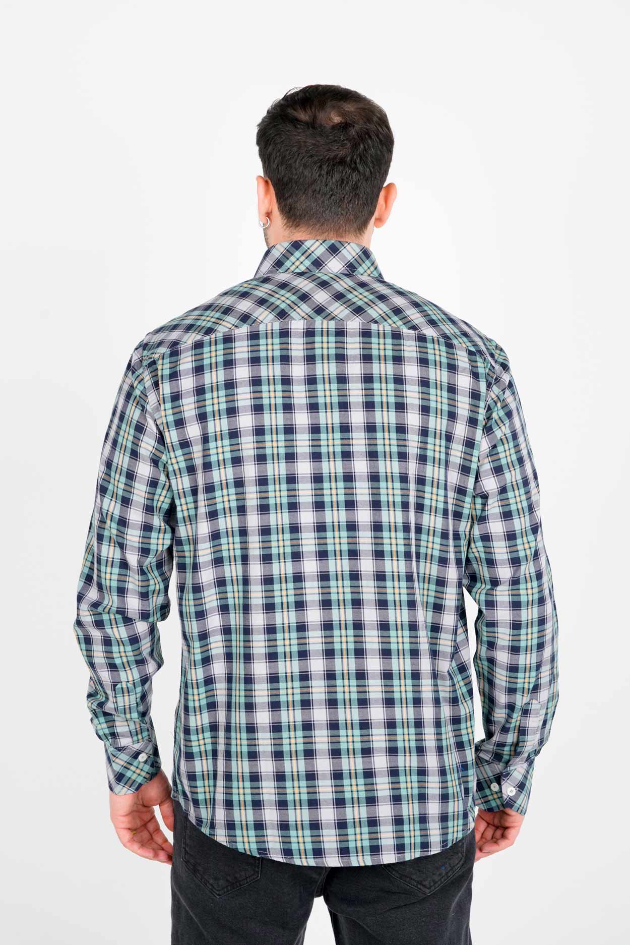 پیراهن آستین بلند یقه برگردان چهارخانه مردانه