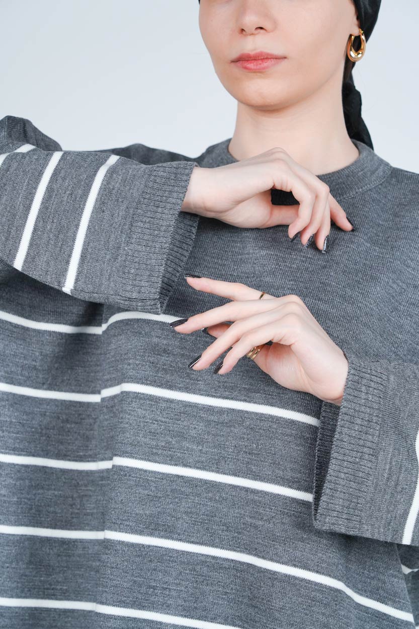 بافت یقه گرد راه راه آستین بلند زنانه