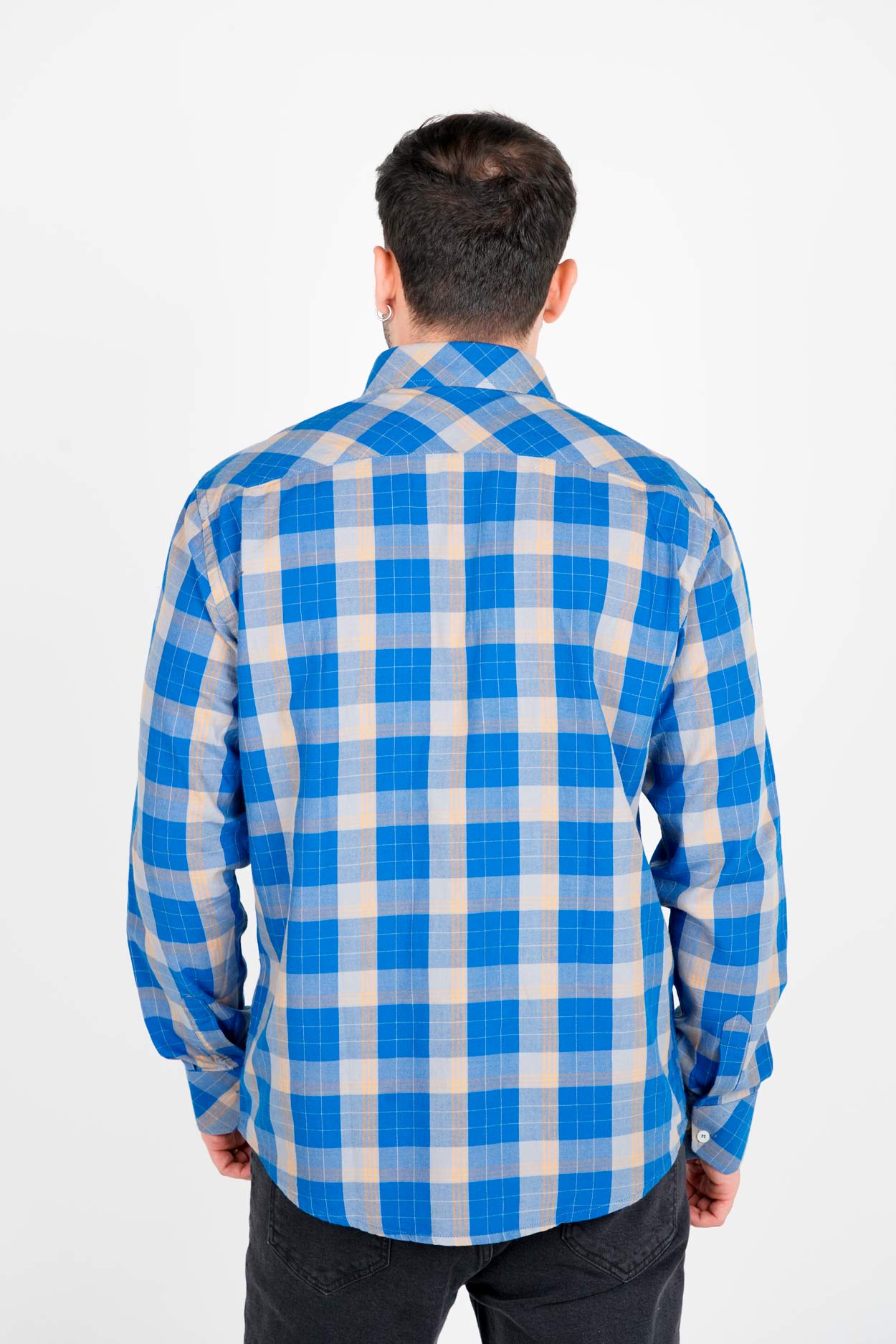 پیراهن آستین بلند یقه برگردان چهارخانه مردانه