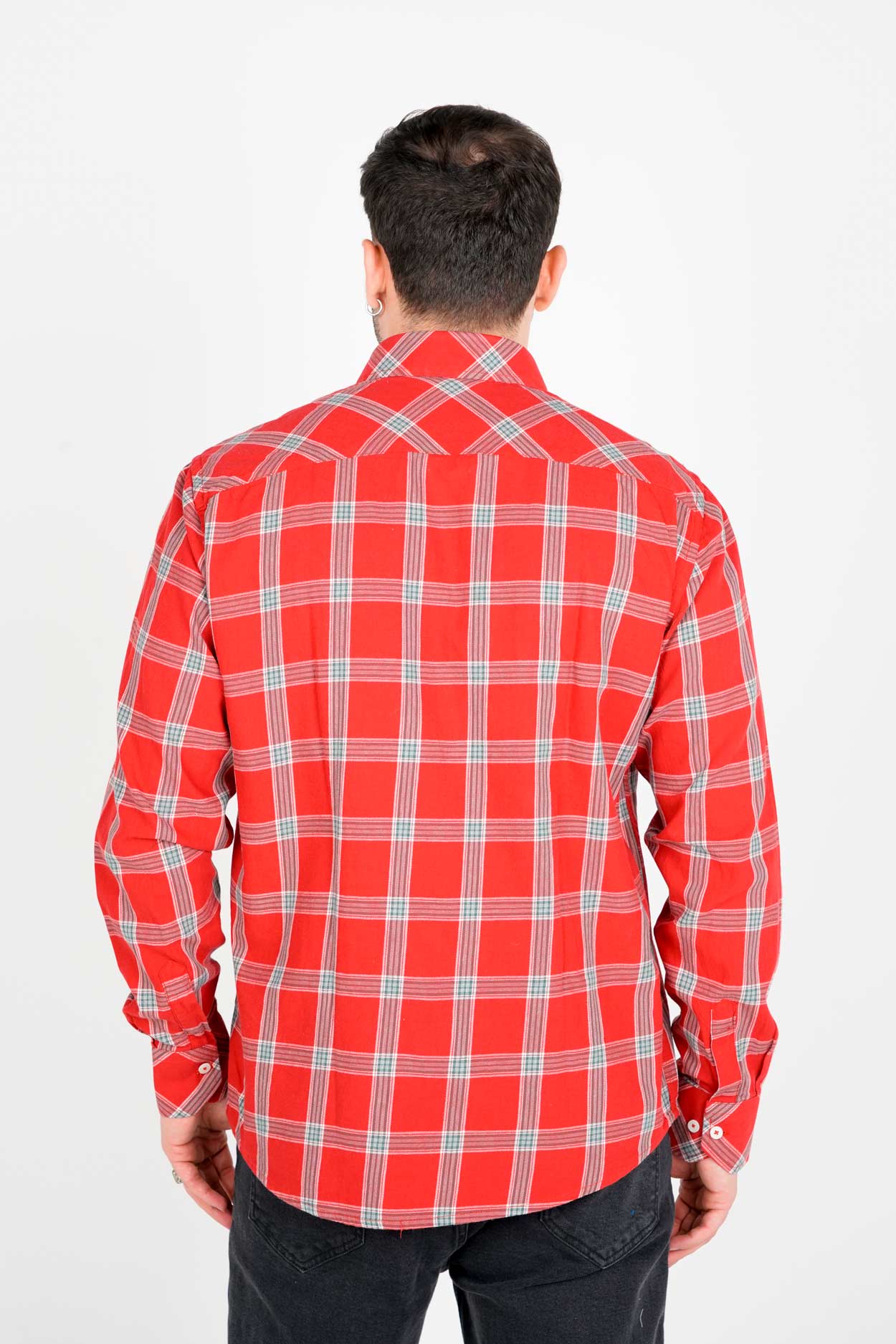 پیراهن آستین بلند یقه برگردان چهارخانه مردانه